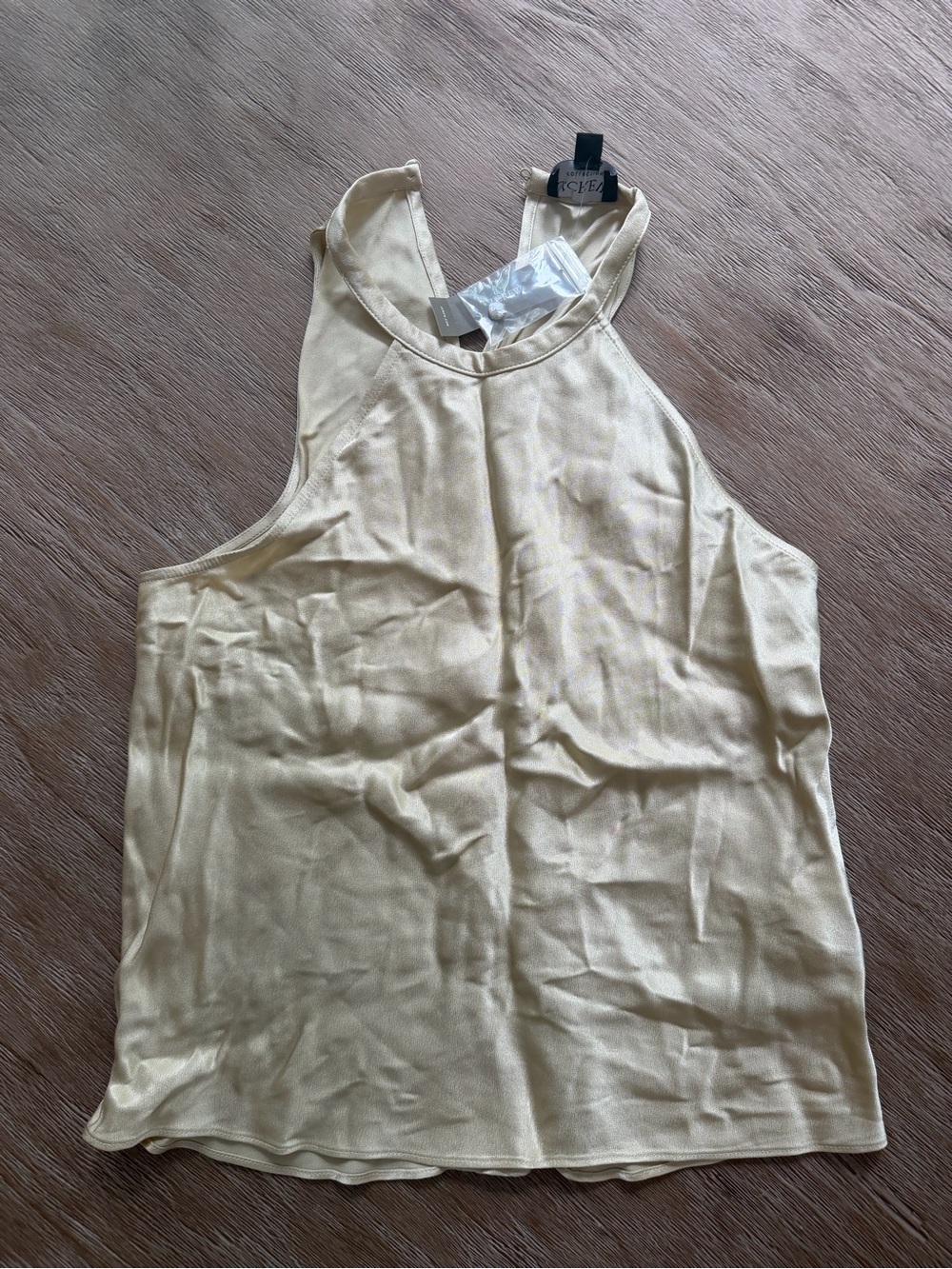 J. Crew Cream Ribbed High-Neck Satin Tank Top